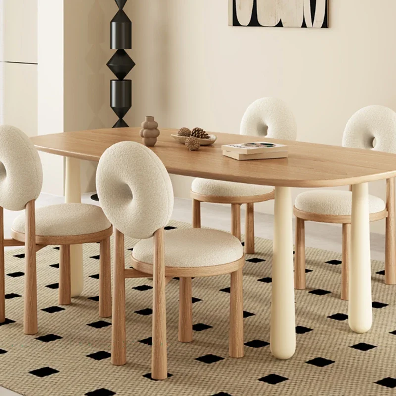 French cream style oval creative solid wood dining table 120-200cm ash wood dining table and chair Home Furniture