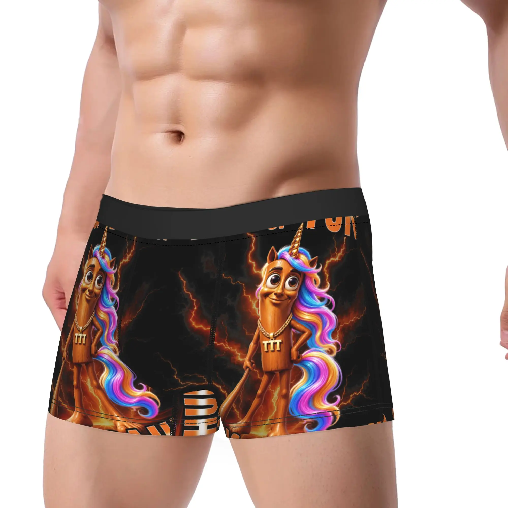 Funny Tung Tung Sahur Unicorn Rainbow Hair Lightning Boxer Brief Underwear Quality Men's Boxershorts Print Plus Size Underpants