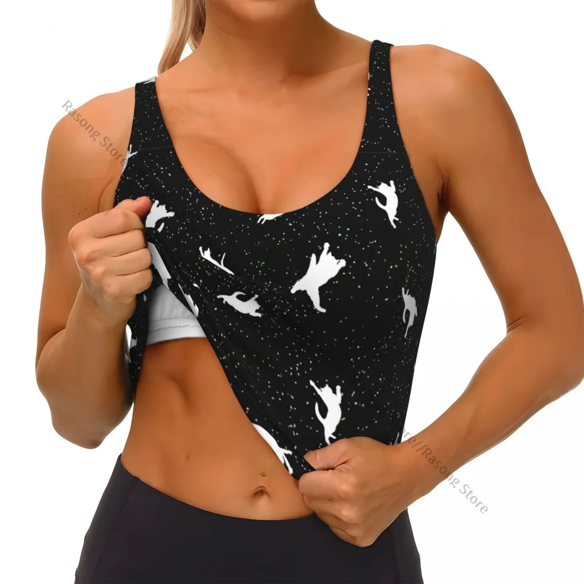 Yoga Weste Frauen Gym Sport Crop Tops Raum Katzen Streetwear Workout Atmungsaktive Tank Top Weibliche