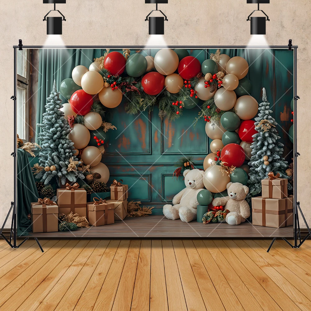 Christmas Photography Background Custom Xmas Trees Fireplace Teddy Bear Gifts Decor Backdrops Family Portrait Photo Studio Prop