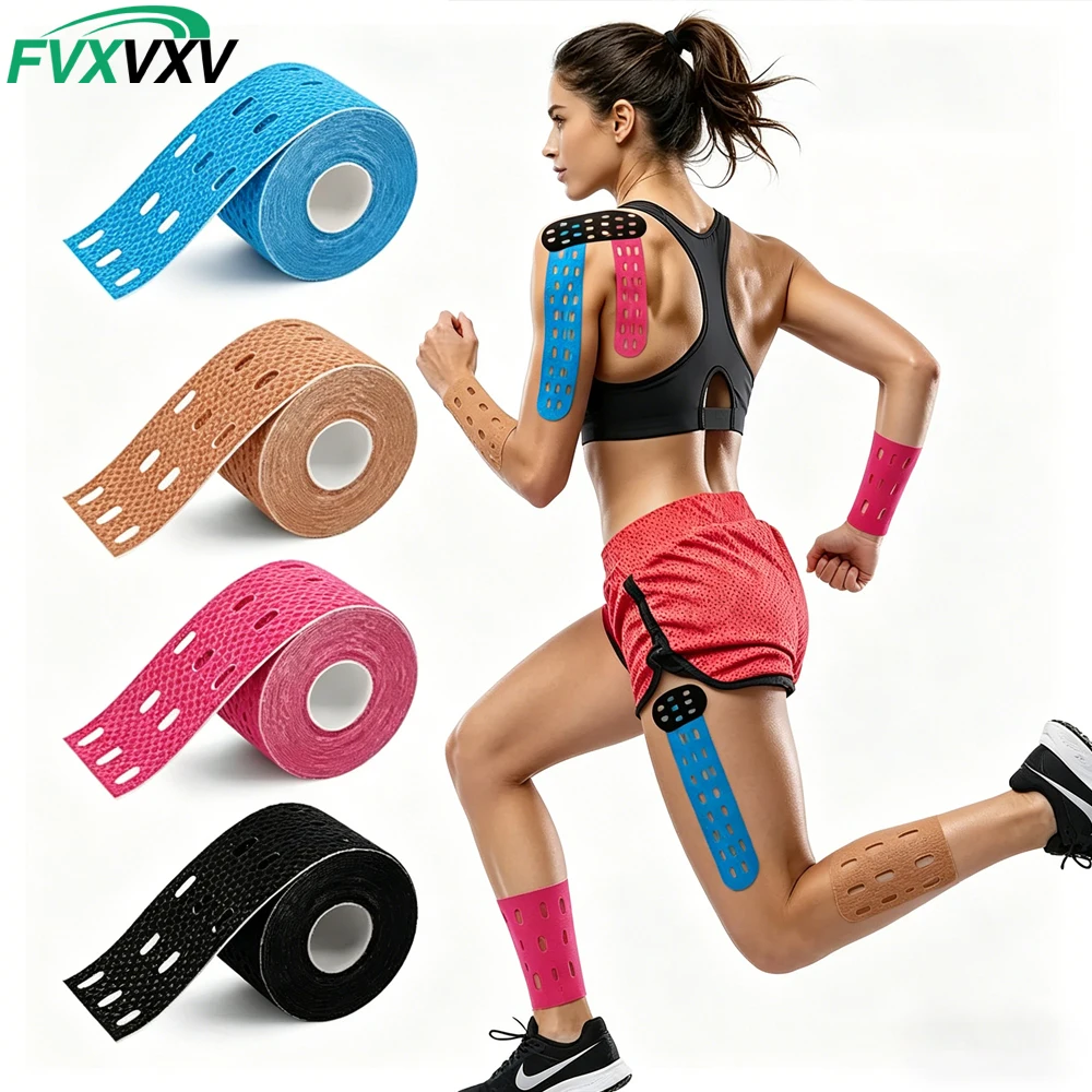 1 Roll Perforated Kinesiology Tape for Sensitive Skin, More Breathable, Elastic Athletic Tape for Pain Relief & Muscle Support