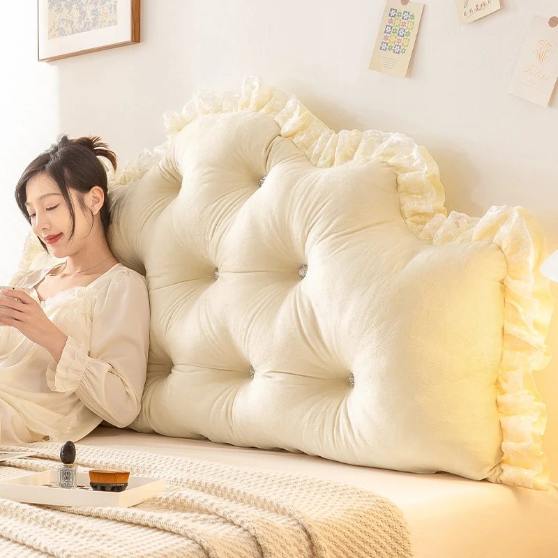 Headboard Pillow Lumbar Bed Backrest Cushion with Lace Fringe Cushion Throw Pillow Futon Home Room Decor Interior Accessories