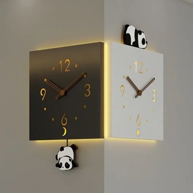 Corner Luminous Wall Clock Double Sided Wall Watch Elegant Large Decorative Clocks Modern Aesthetic Living Room Pendulum Watches