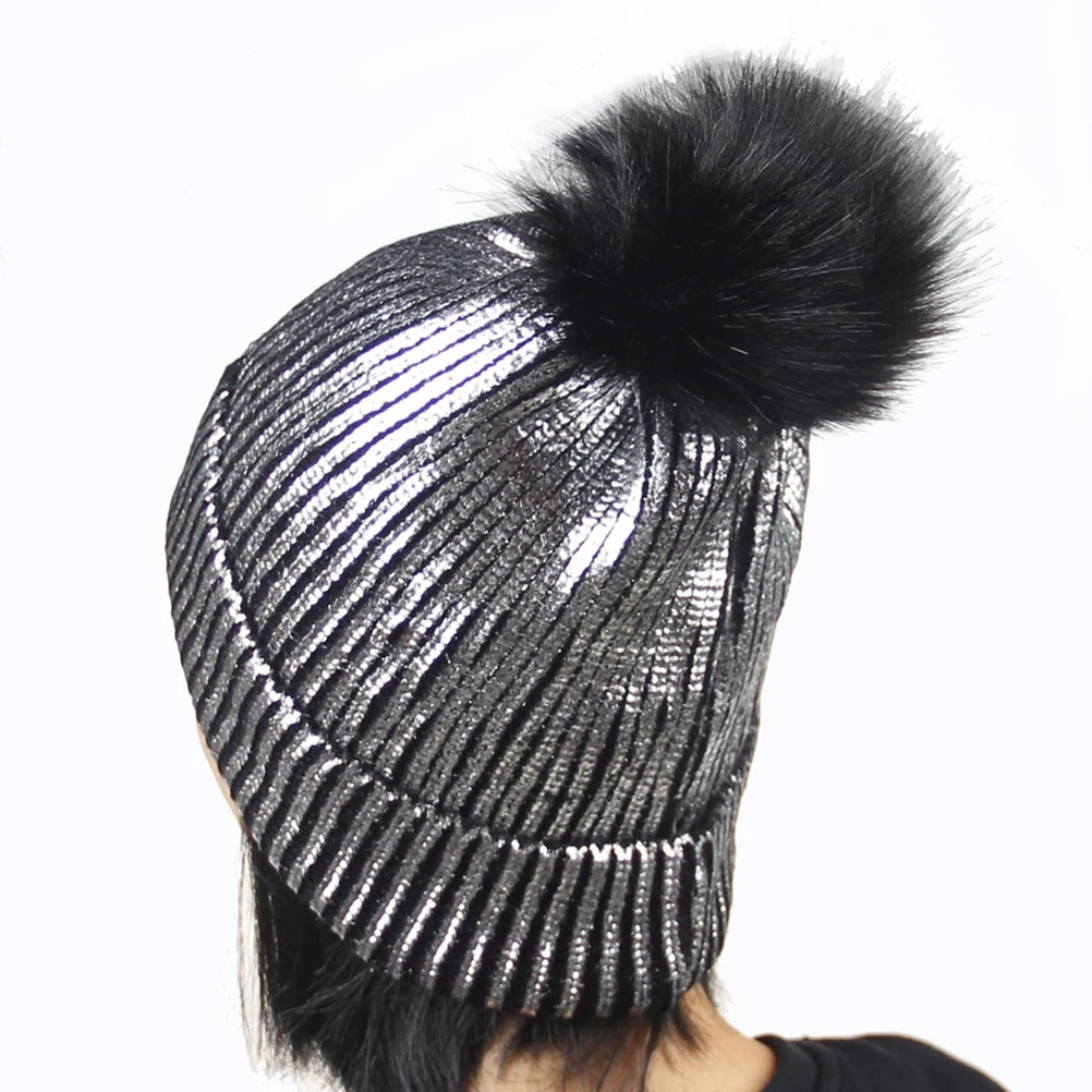 

Gold Stitched Hat Fashion Beanie Women Pom Pom Silver Gold Metallic Wool Beanie Hats Cap Riding Hats Fall