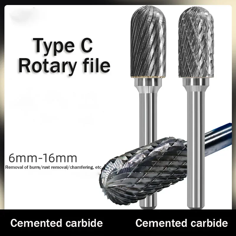 Cabeça de moagem de aço tungstênio, Carbide Rotary File C Tipo Cilíndrico Bit End Fresadora, Fresa de slot simples e duplo