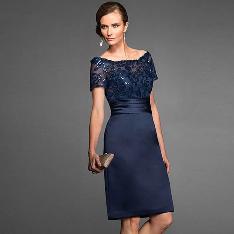 Robe de Cocktail Classique Bleu Marine à Paillettes, Zones Courtes, Quelles que soient les Manches, Longueur aux Genoux, pour ixde Mariage, en Solde, 2022