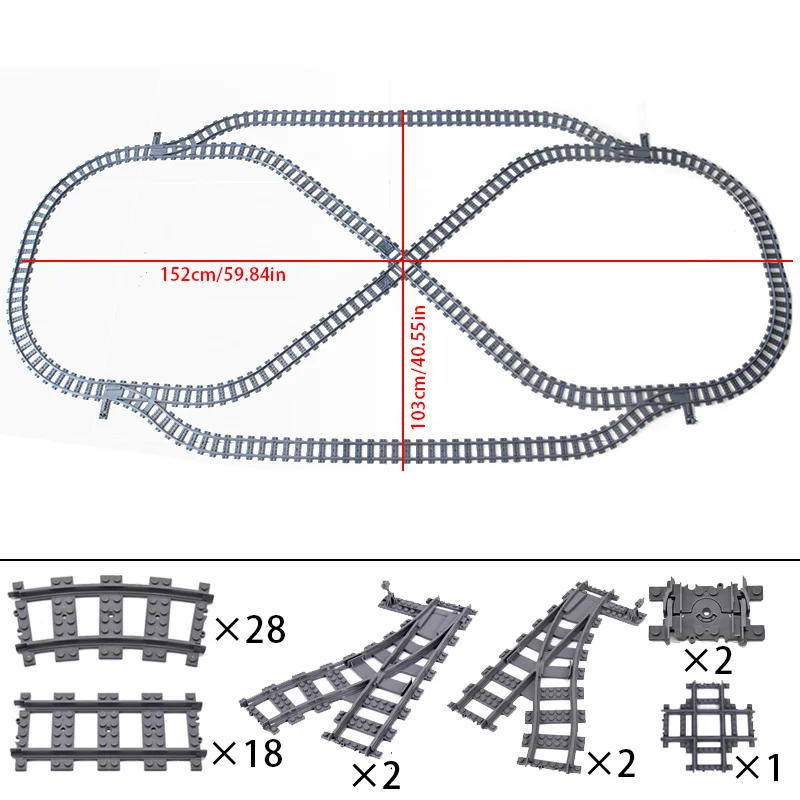 MOC Compatibel met LEGO Treinspoor Combinatie Scène Bouwstenen DIY Cross Track Spoorweg Flexibele Bakstenen Speelgoed Treinwagon