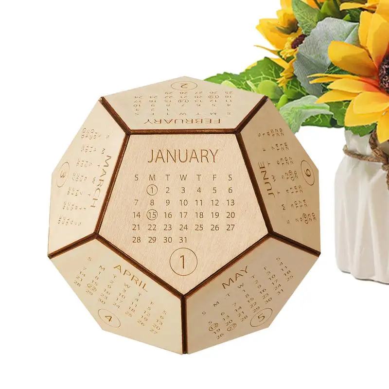 Wooden Calendar Cool Hexagon Dice Calendar Desk Calendar Funny Desktop Decorations Gifts For Aesthetic Desk Decor Lovers Holiday