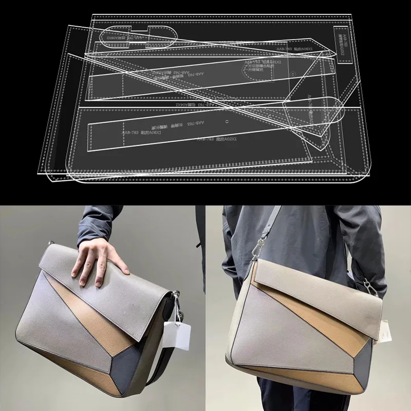 DIY Leather Craft Men\'s One Shoulder Messenger Backpack Acrylic Die Cutting Sewing Template Hollowed Stencil 37x25x9cm