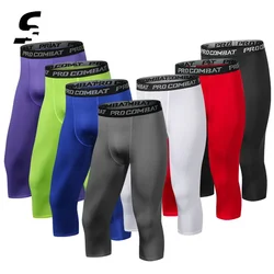 Pantaloni Capri a compressione da uomo Gym Running 3/4 collant Leggings da basket traspiranti ad asciugatura rapida allenamento Fitness pantaloni da uomo in Spandex