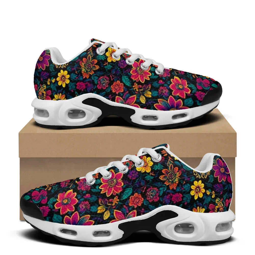 Bohemian style deep red flowers casual air-cushioned shoes breathable mesh upper athletic sneakers for woman sport shoes - view 4