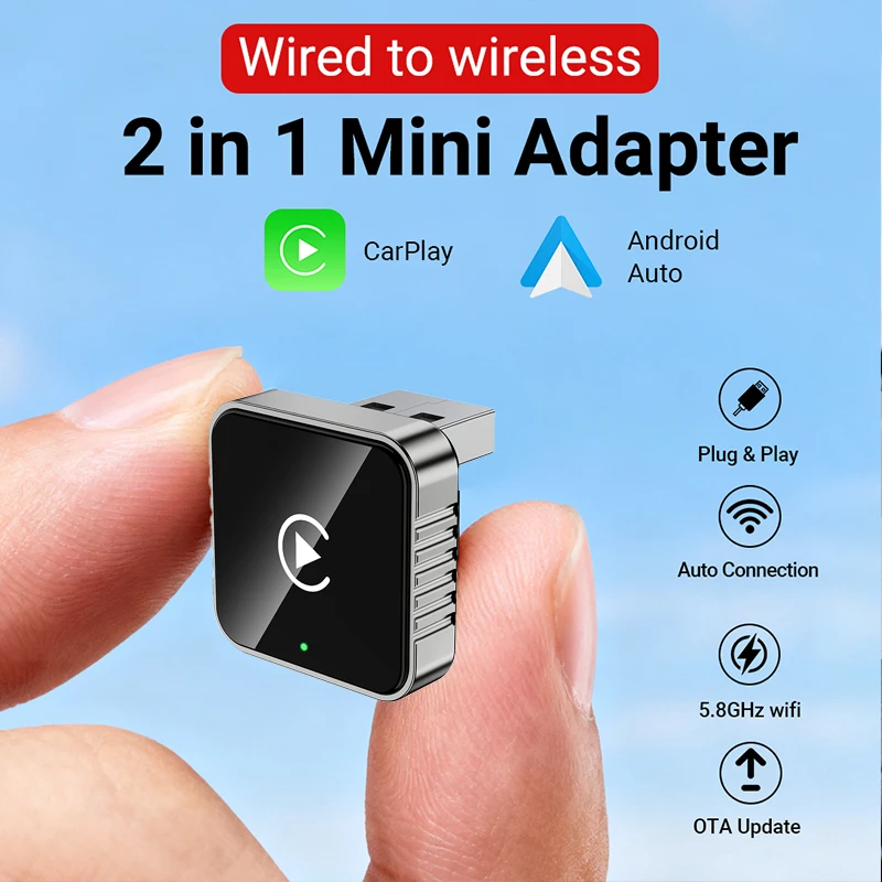 

XUDA Super Mini Carplay AI Box Проводной к беспроводному CarPlay/Android Auto 2in1 Box 5GHzWiFi5 для 99% оригинального проводного CarPlay/автомобиля