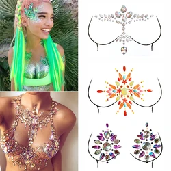 Sexy Crystal Chest Temporary Tattoo Sticker 3D Party Stage Rhinestone Glitter Tattoos Face Chest Jewels Gems Body Paint Stickers