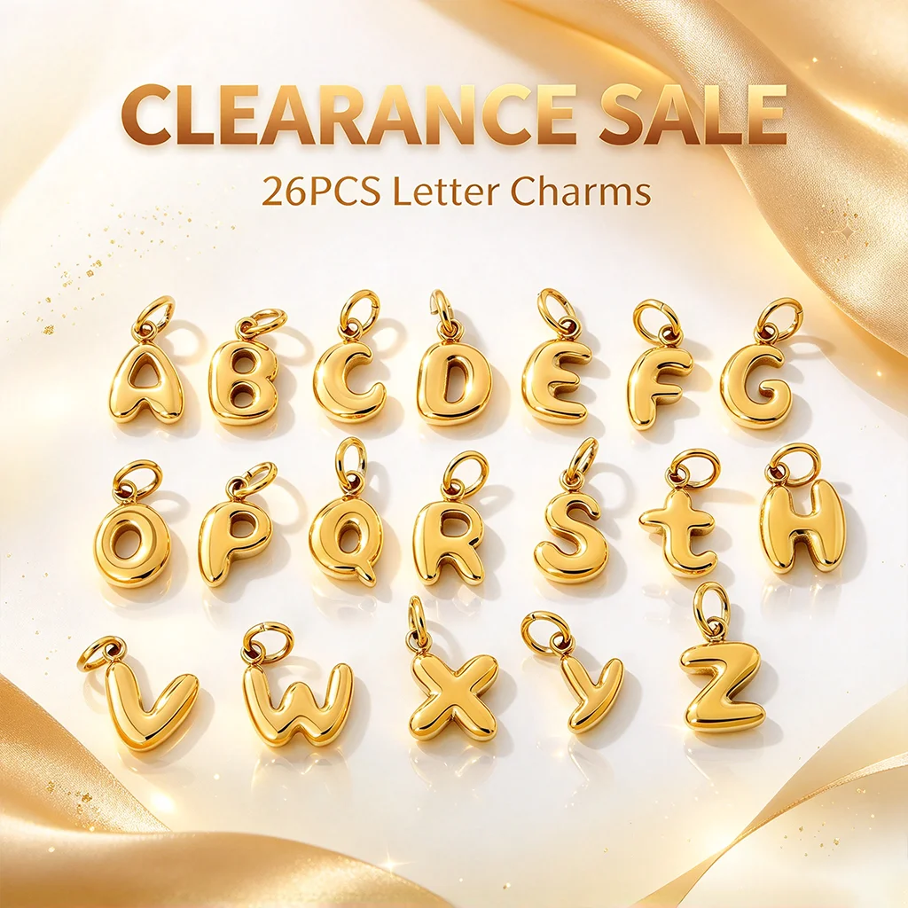 26Pcs Gold Plated Letter Charms A-Z Alphabet Pendant Stainless Steel DIY Necklace Bracelet Jewelry Making Accessories