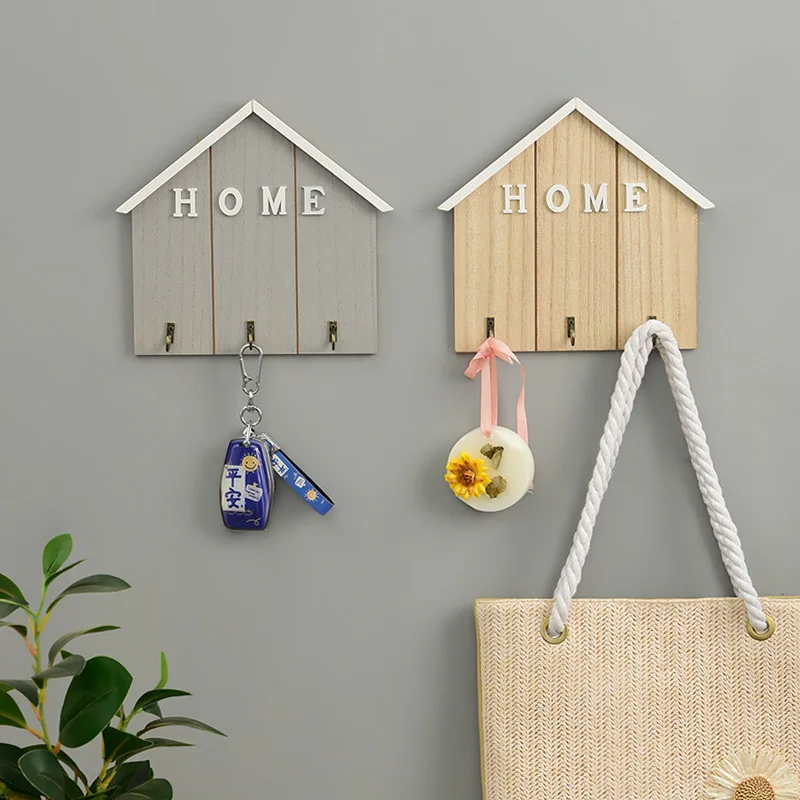 Wood Wall Hook Key Holder Storage Hanger Decorative Hanging Organizer for Key Hat Kitchen Home Entrance Multi-functional Storage