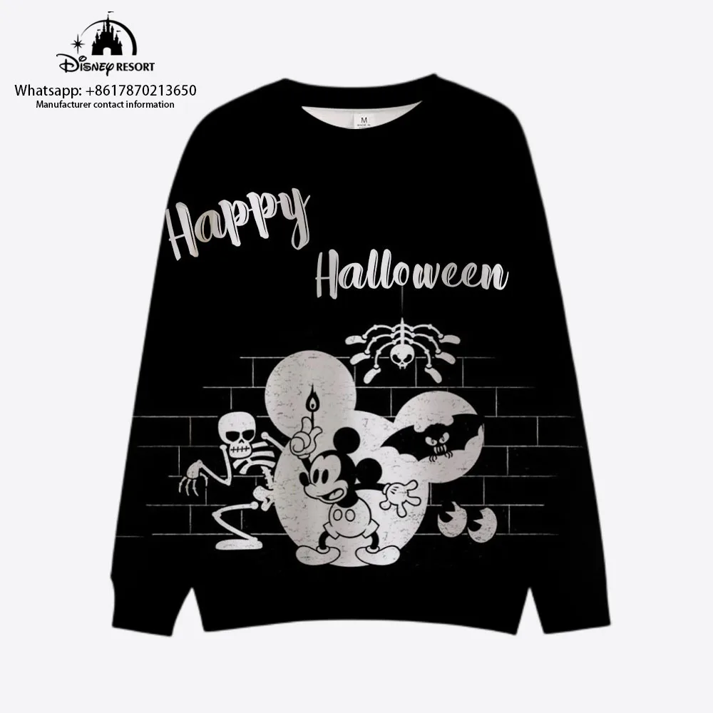 New Horror Halloween Disney Brand Mickey and Minnie Anime Print Autumn Harajuku Round Neck Casual Long-sleeved Sweater