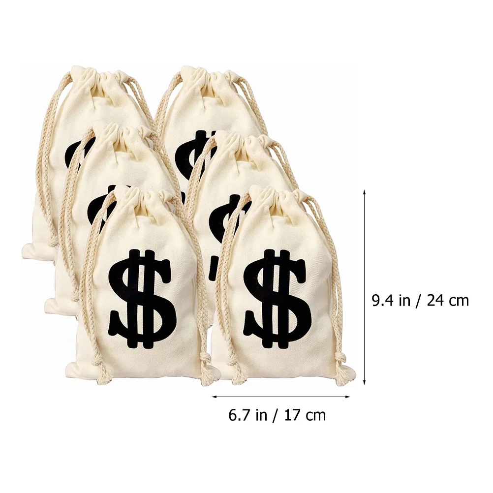 6 Pcs The Tote Bag Decorate Dollar Sign Money Cosplay Supplies Bagged Gift 2400X1700X020CM Pouches Carrying Sack Costume