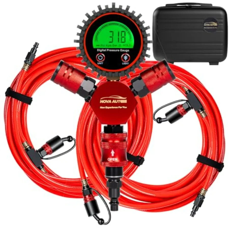 

4 Tire Inflation Deflation System for Trucks Cars Trailers Motorcycles 300psi Digital Tyre Pressure Gauge with Plastic Suitcase