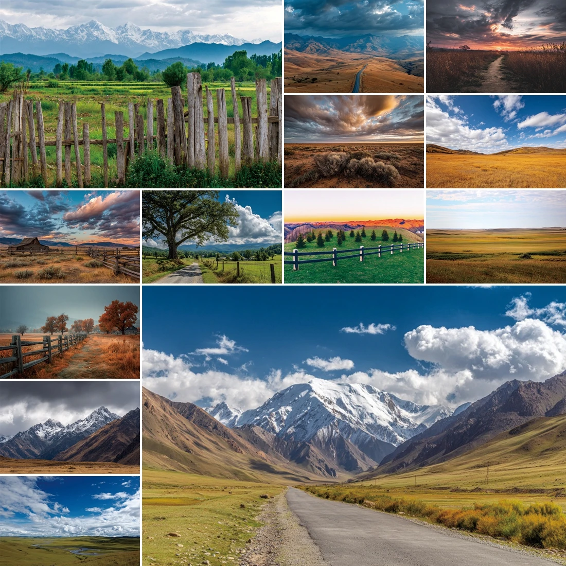 

MOON.QG Autumn Mountainous Grassland Backgrounds For Photographs Rustic Fence Sunset Peaks Backdrop Party Photozone Home Decor