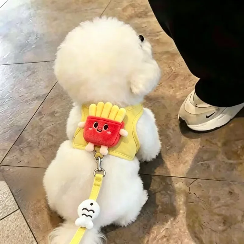 Pet Collars Hamburger Shape Dog Leash Small Dog Cute Chest Back Plush Cartoon Vest Type Dog Walking Leash Puppy Chain Harnesses