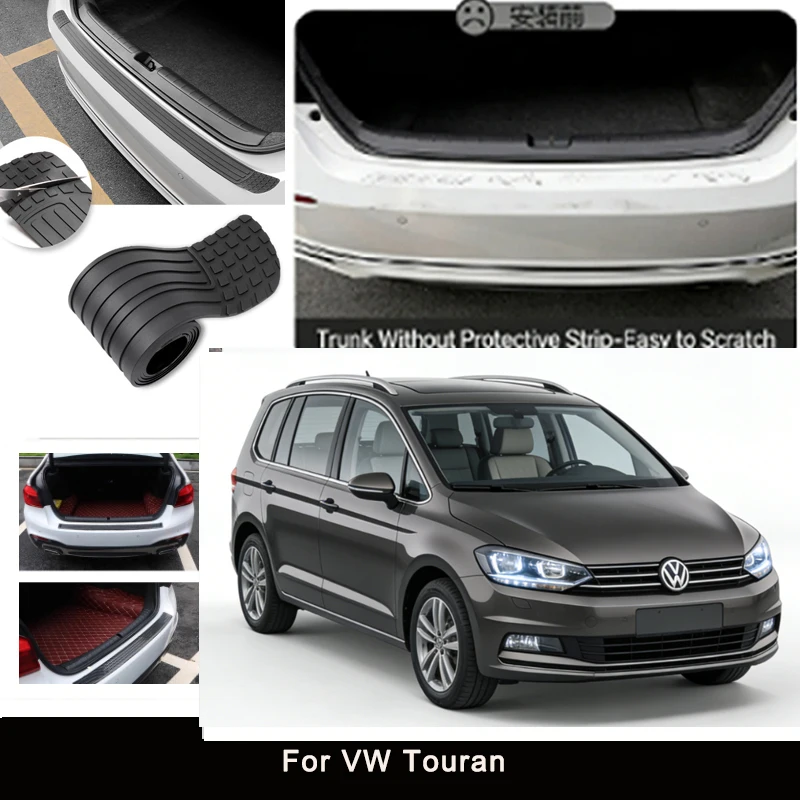

For VW Touran Rear Trunk Guard Plate Sticker Car Rear Bumper Trim Anti-Kicked Scratch Protector Sticker Strip