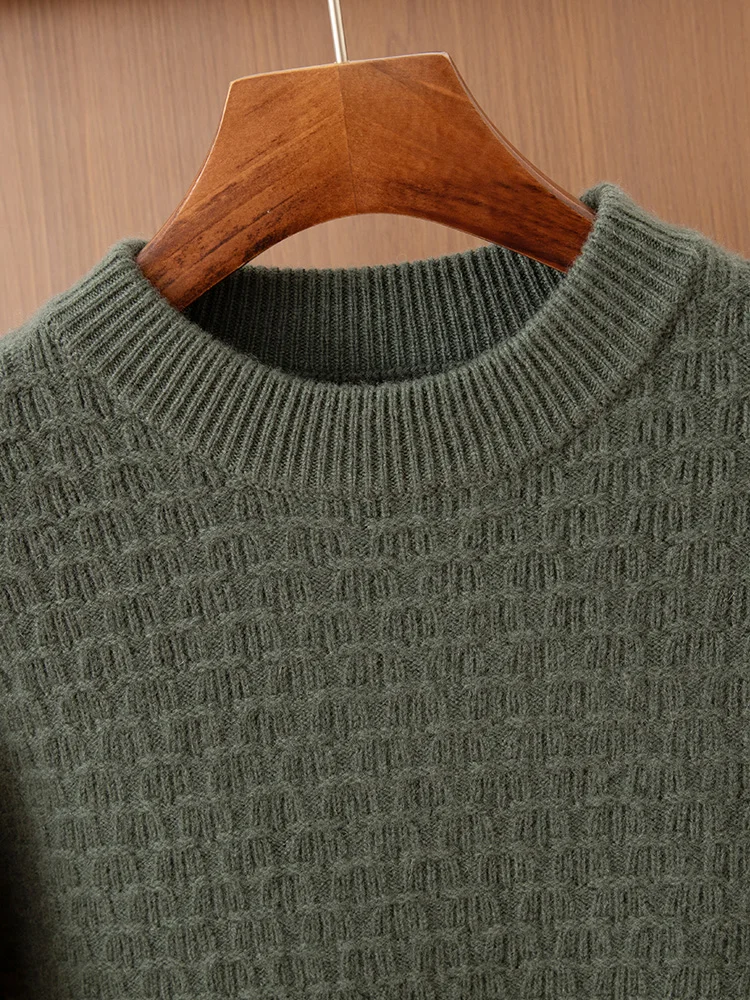 Autumn Winter Staple Men's Pure Cashmere Pullover Sweater O-neck Cable Knit Soild Basic Versatile Long Sleeve Tops Smart Casual