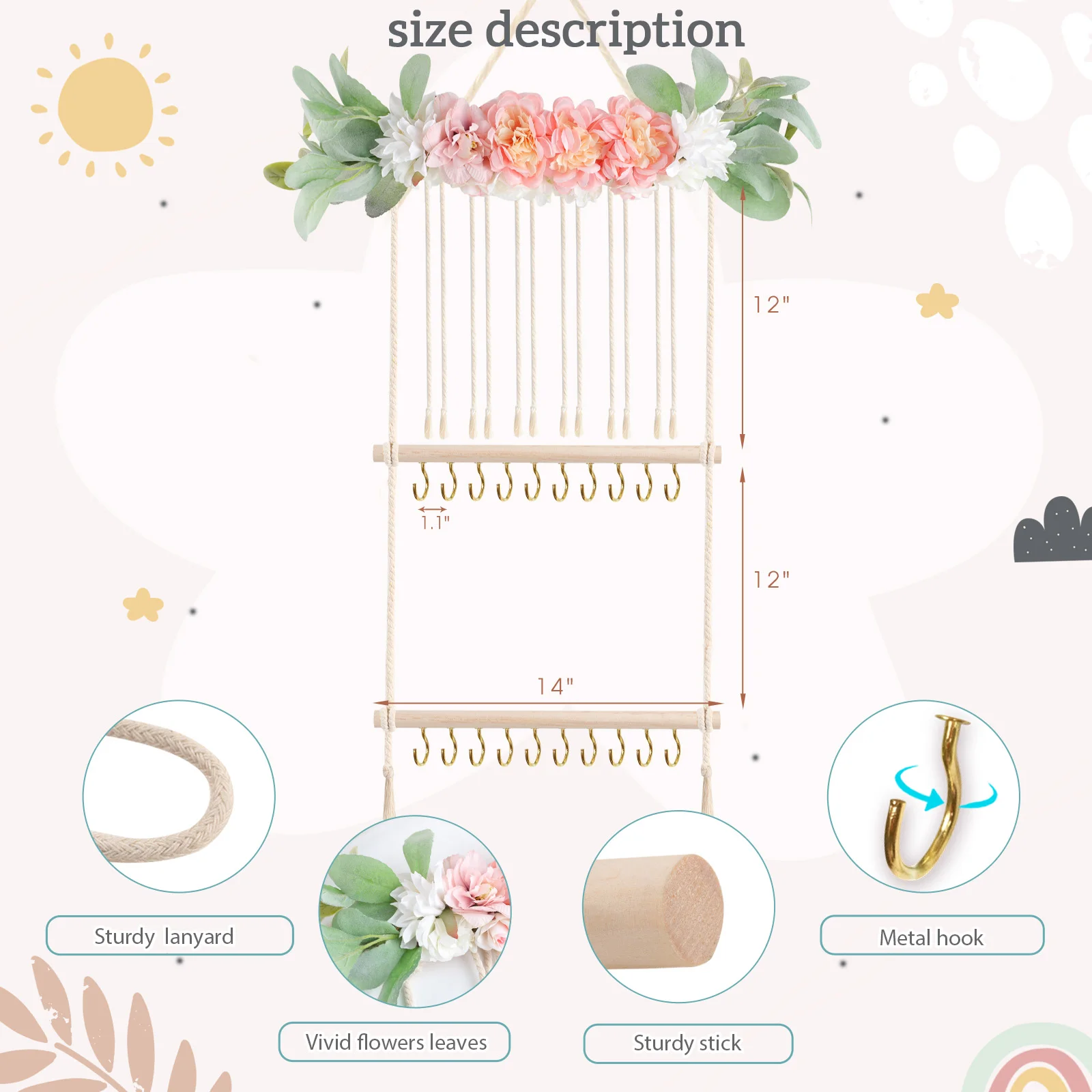 Headband Holder Hair Bows Organizer for Girls Hair Bow Organizer Hair Accessories Display Storage Wall Hanging Decor for Room