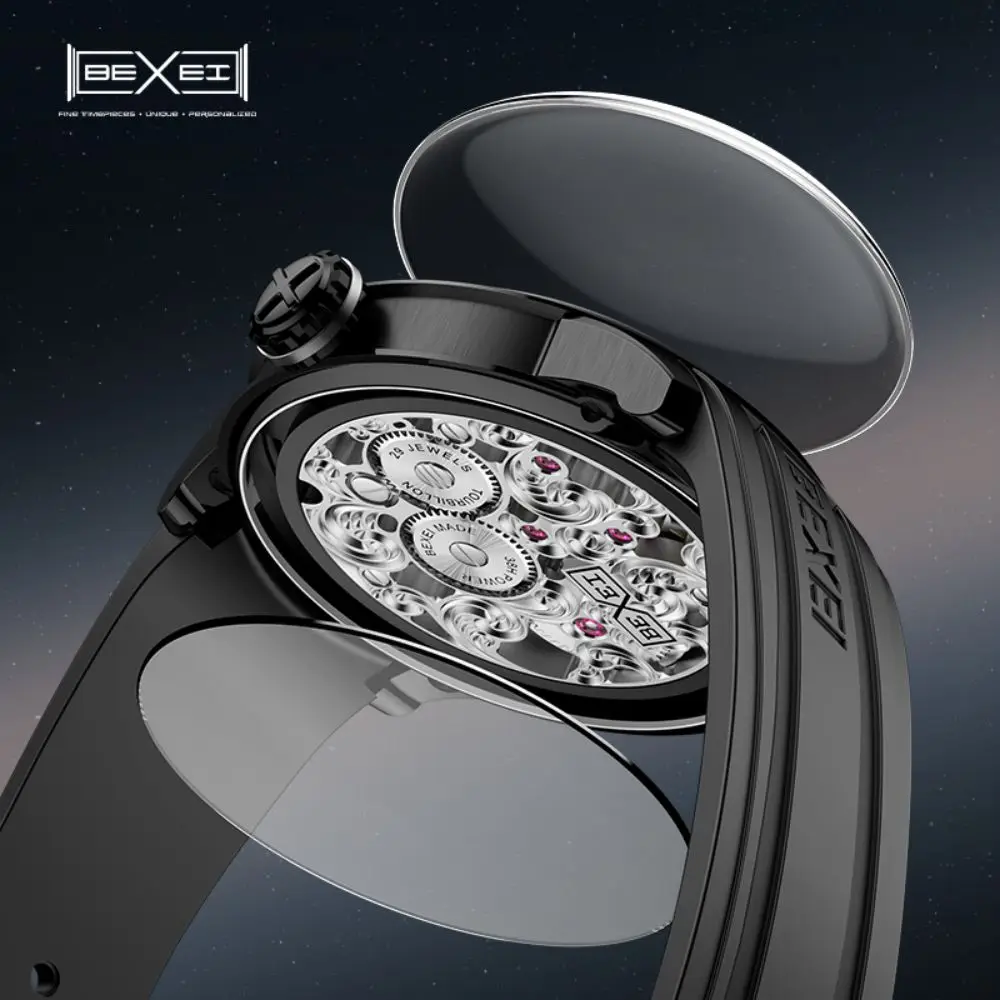 BEXEI 9110 skeleton synthetic sapphire manual tourbillon mechanical movement wrist watch for men Luxury waterproof Reserve 36H