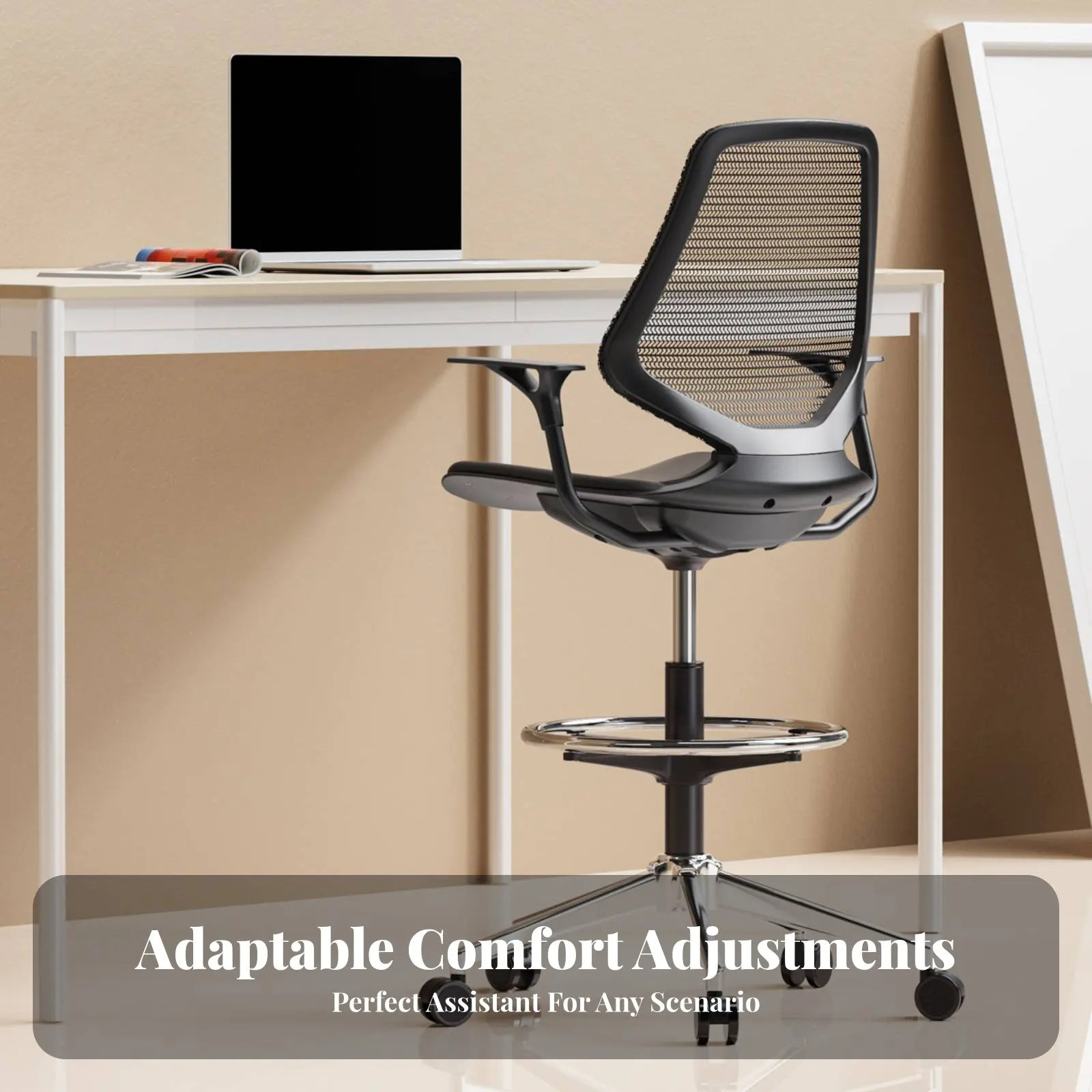 

Rolling Drafting Chair Support Office Furniture Adjustable Height 360° rotate for Architects, Studio