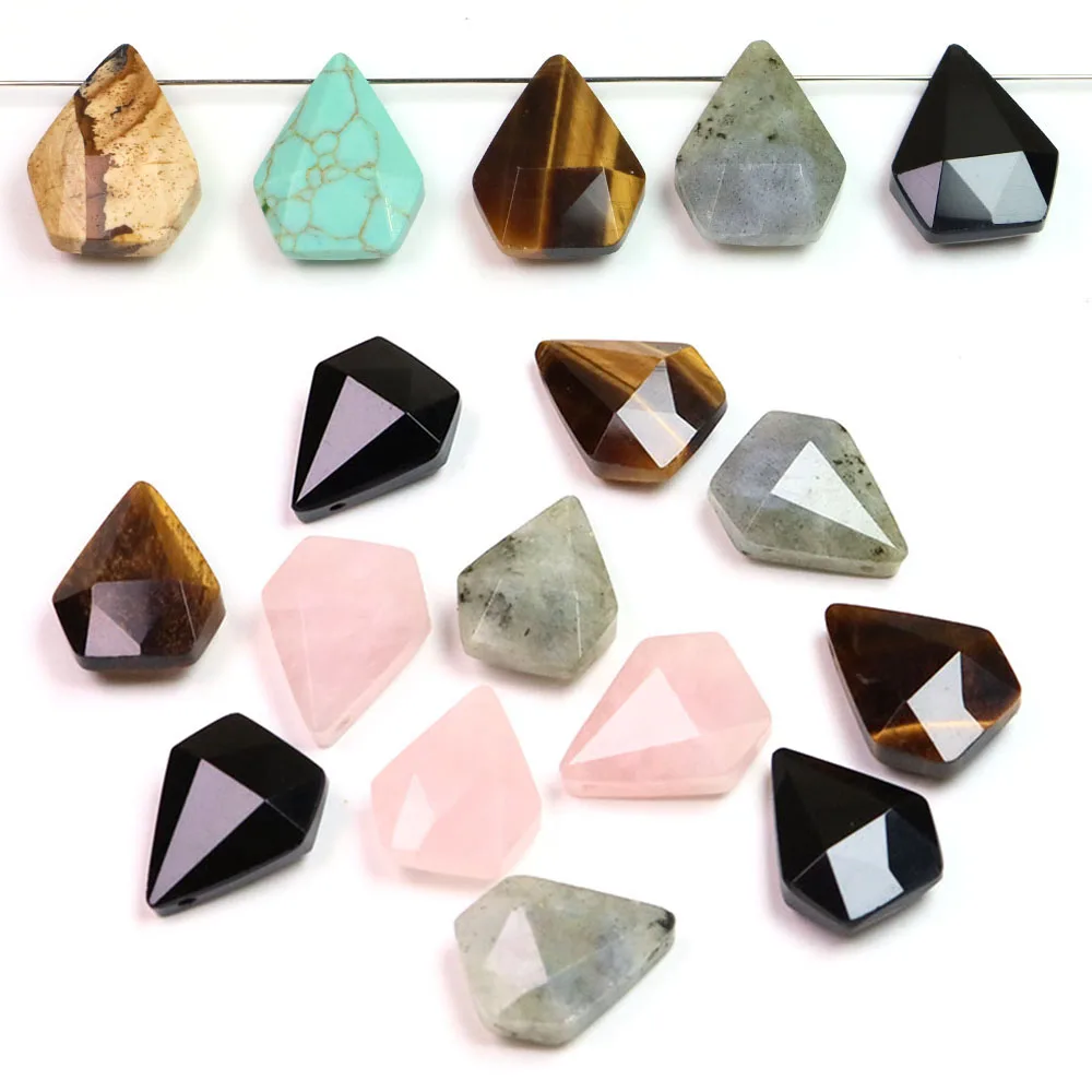 21x17x8mm Natural Stone Water-drop Double-faced Cut Faceted Beads With Holes Healing Crystals for Jewelry Making DIY Accessories