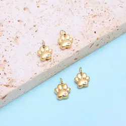 CARLIDANA Hot Sell 4pcs/lot 0.9 * 10mm Adorable Animal Paw Gold Plated Stainless Steel DIY Necklace Jewelry Pendant Pack