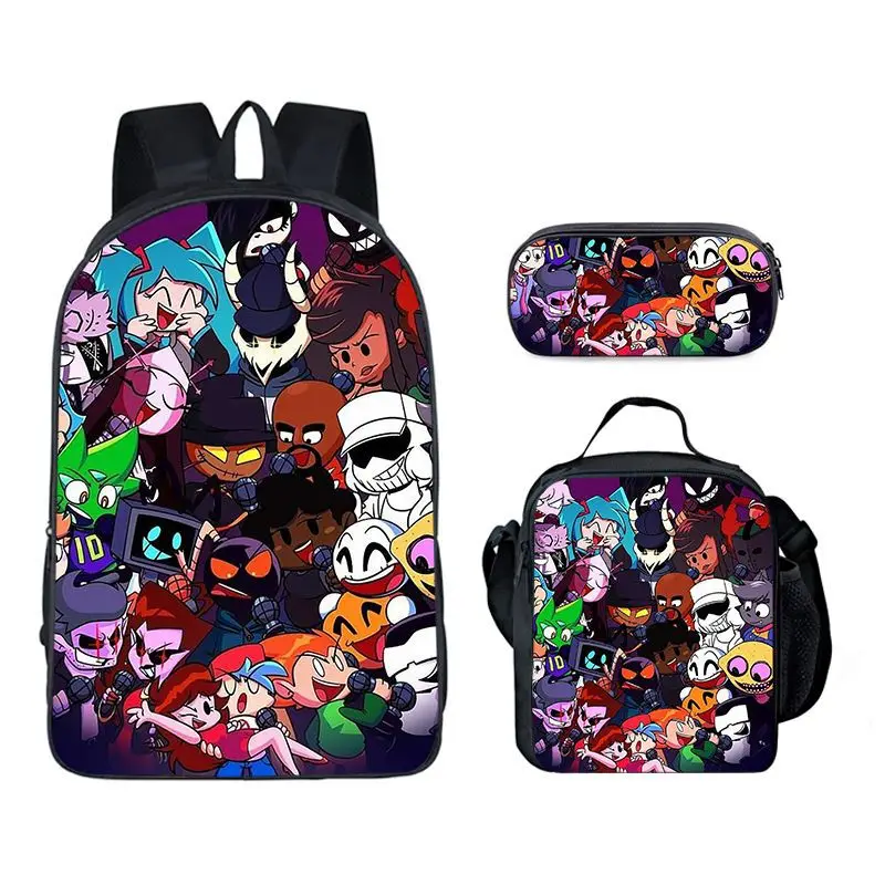 2026 Cartoon Funny Friday Night Funkin 3pcs/Set Backpack 3D Print School Student Bookbag Anime Laptop Daypack Lunch Bag Pencil