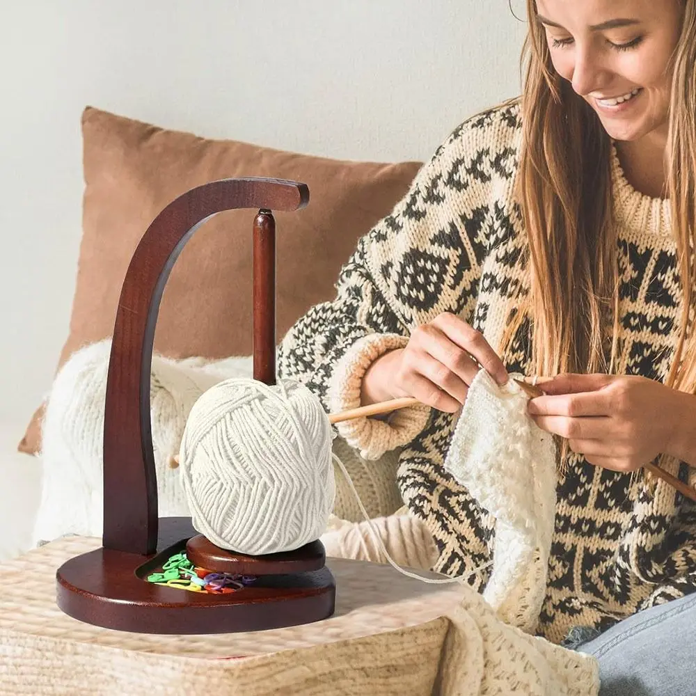 Wooden Yarn Holder Handmade Magnetic Levitation Yarn Spinner Crocheting Rotatable Yarn Ball Storage Rack Knitting Accessories