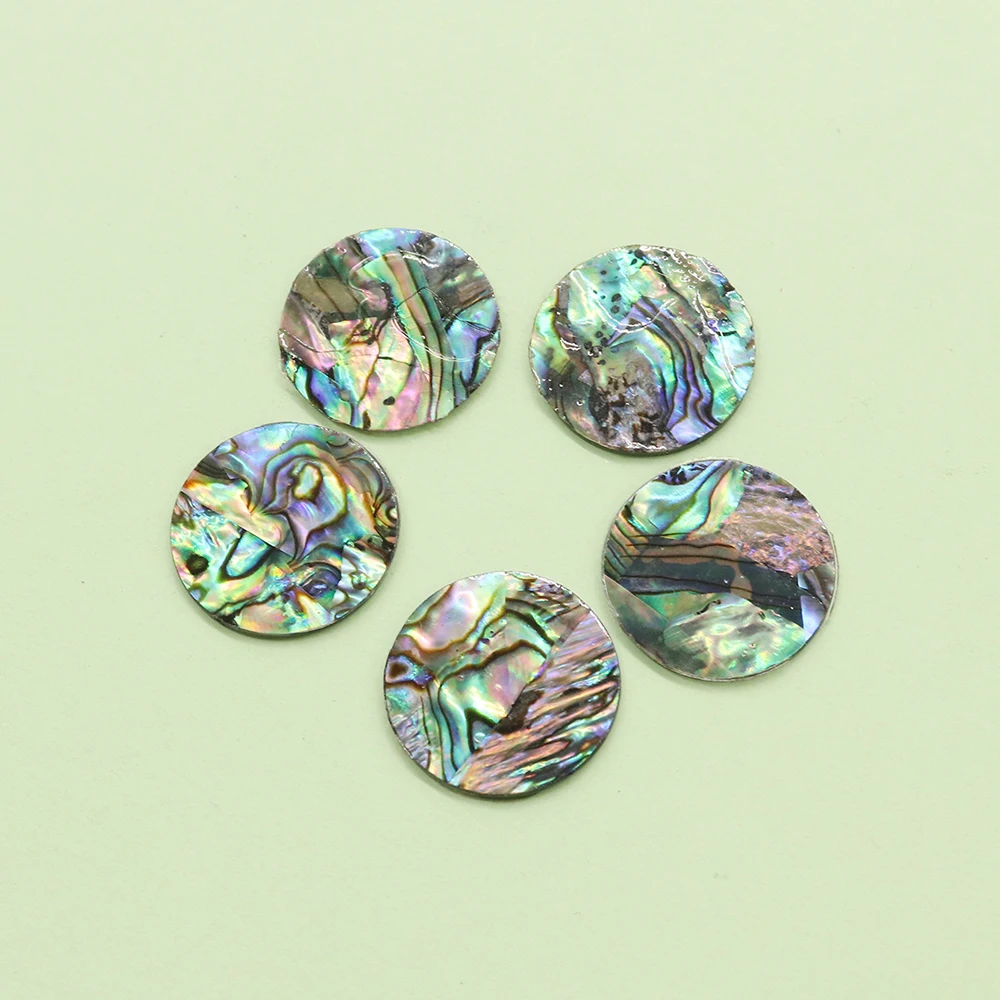 10pcs/pack Round Black-Bottom Natural Abalone Shell Hole-Free Loose Bead Suitable For DIY Fashion Ring Setting Component 19x19mm - view 6