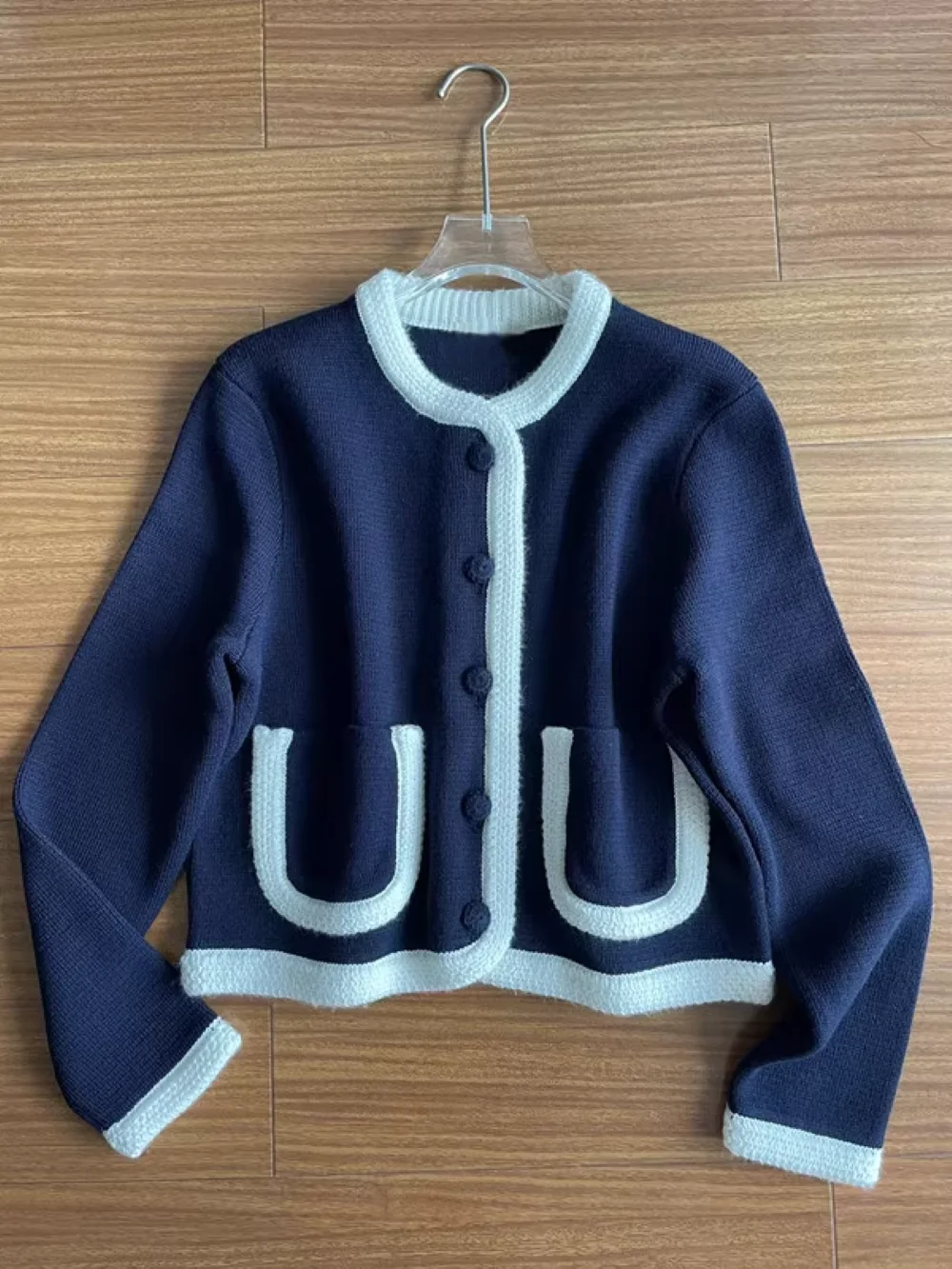 Giacca corta da donna in misto lana Cappotto da donna elegante monopetto a maniche lunghe con scollo a contrasto di colore