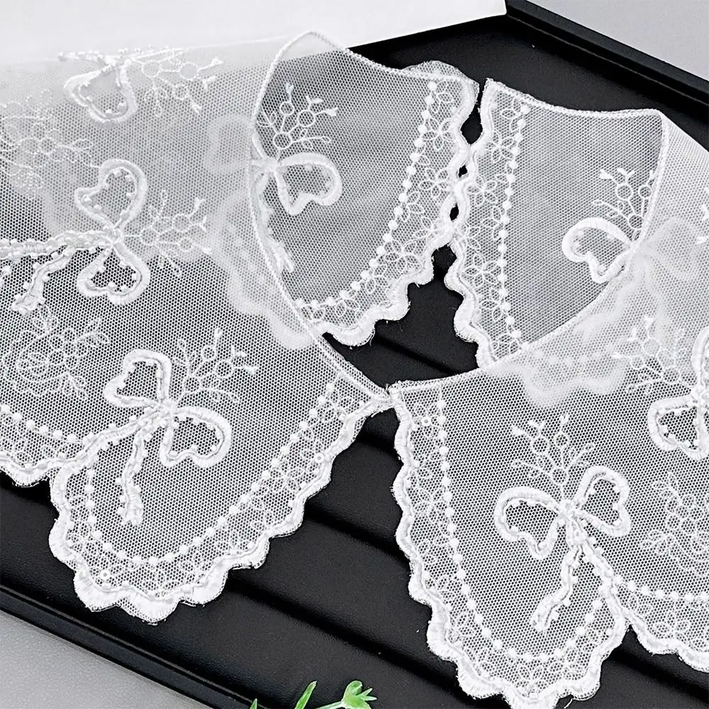 Cute Colorful Embroidery Fake Collar Hollow Detachable Neckwear Organza Scarf Shawl For Girls Shirt Skirts Sweater All Match