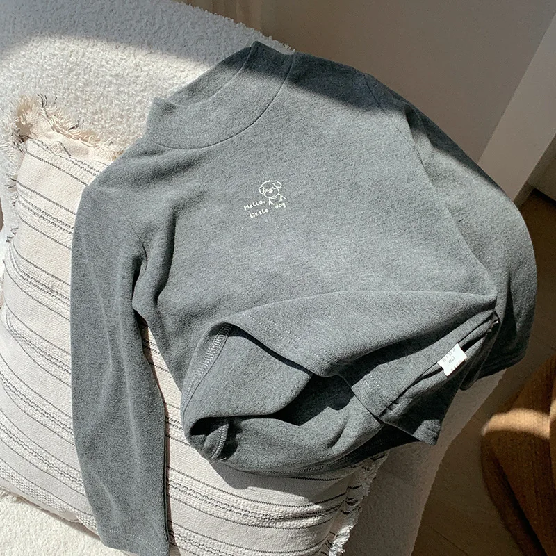 Soft and Comfortable Children Long Sleeve Solid Color T-Shirt with Half High Neck Suitable Autumn and Winter Cold Season Wearing 6