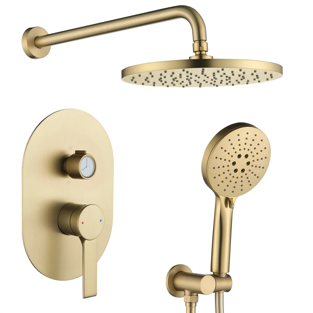 

Luxury Brushed Gold Concealed Rain Shower System Brass Mixer Taps Hidden Bathroom Shower Set Embedded Bathtub Rain Shower Faucet