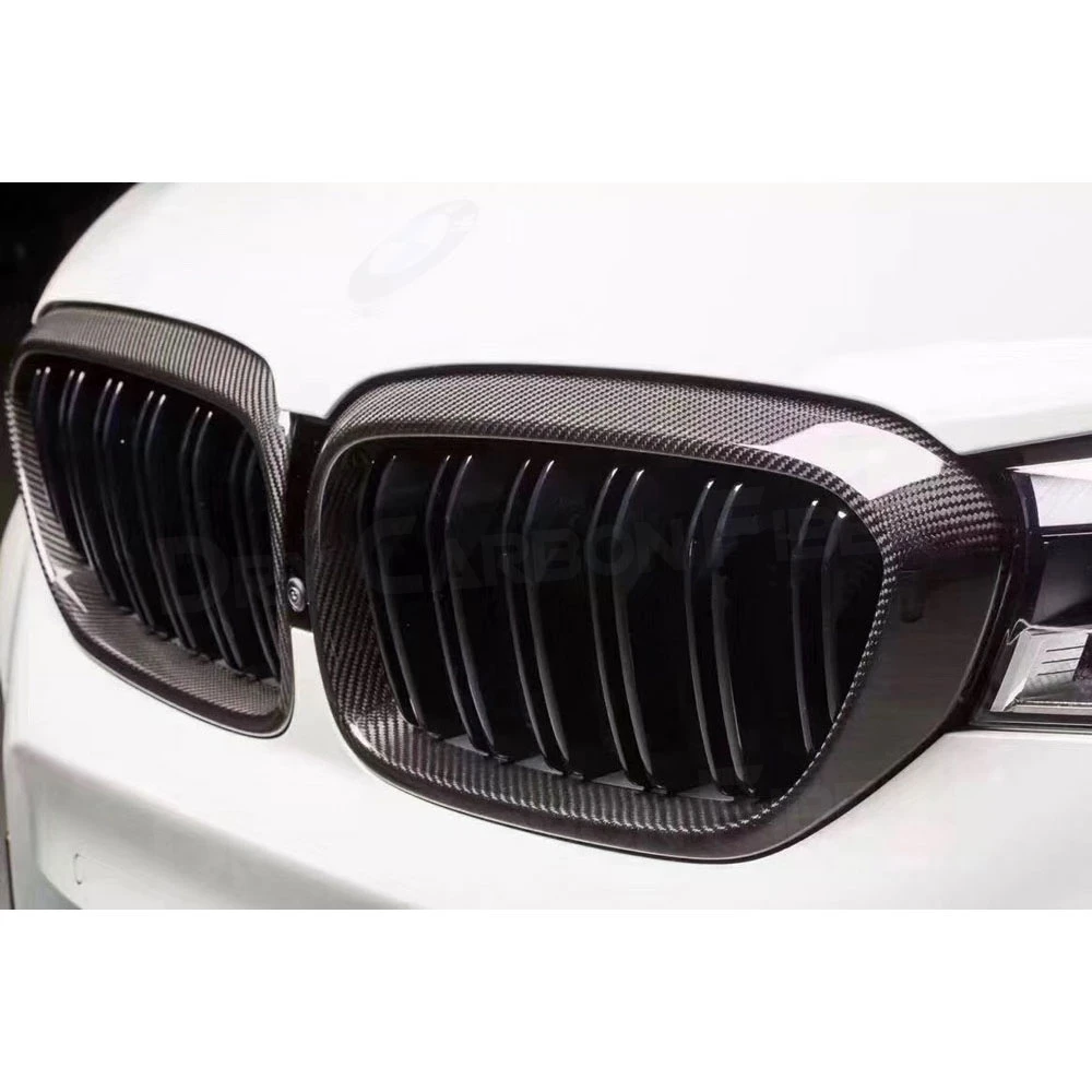 JCYECF لسيارات BMW 5 Series G30 F90 M5 2018 2019 إطار الشواية الأمامية للسيارة ألياف الكربون الجافة غطاء مصبغة الأوسط الديكور الخارجي #2