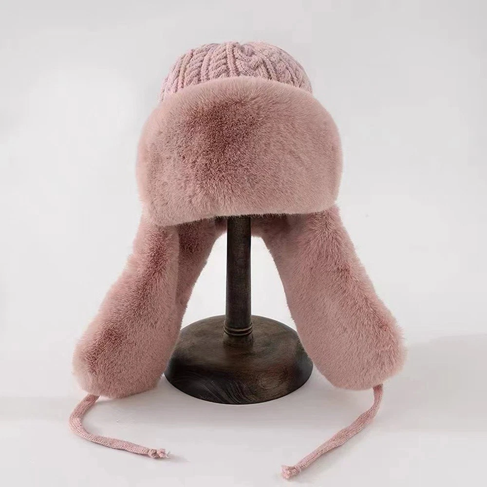 Skiing Hat Fleece Lined Knitted Cap Women Trapper Hat Windproof Windproof Beanie For Winter Walks Casual Outings Outdoor