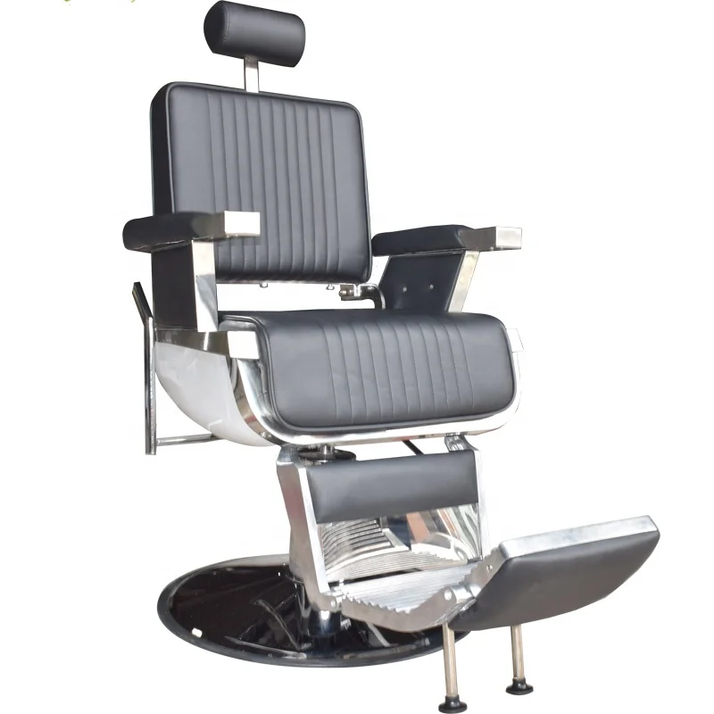 

Wholesale Modern Barbershop Furniture Black Hair Salon Chair Stainless Steel European Barber Chair for Sale