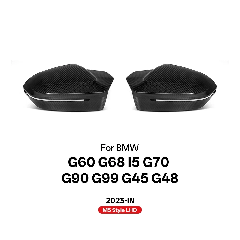 Real Dry Carbon Fiber Car Side Door Wing Rearview Mirror Cover Caps For BMW G60 G68 I5 G70 G90 G99 G45 G48 2023-IN M5 Style image 3