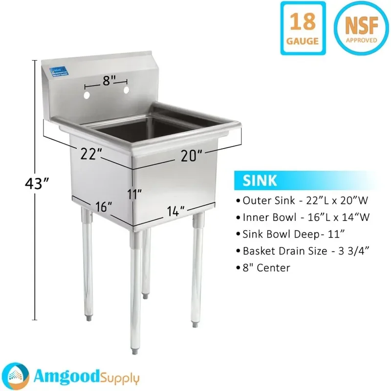 Prep & Utility Sink 304 Stainless Steel Restaurant, Kitchen, Laundry, Garage NSF