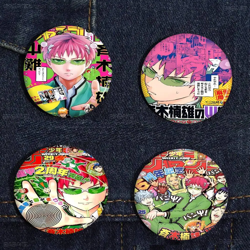 Saiki K Japanese Anime 32/44/58mm Round Cartoon Brooches Handmade Pins For Backpack Jewelry Accessories Gifts Creative Badge