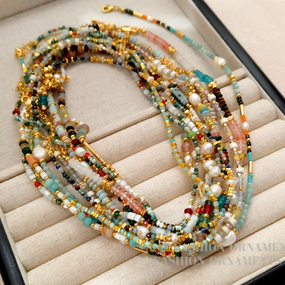2026 جديد وصول الكلاسيكية الحجر الطبيعي الملونة سلسلة الترقوة المتخصصة تصميم شخصية الخرز الراقية بيان سلسلة الترقوة #4
