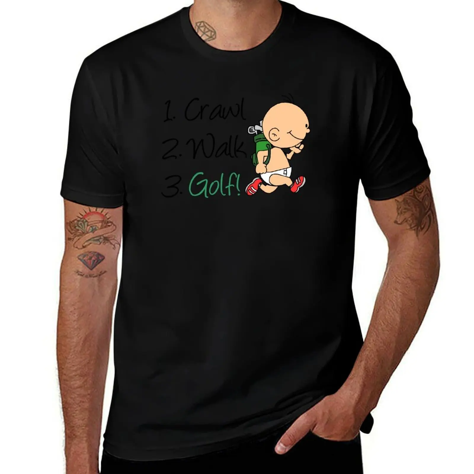 Crawl, Walk, Golf Golfing Baby Cartoon T-Shirt Big and Tall Casual T-Shirt