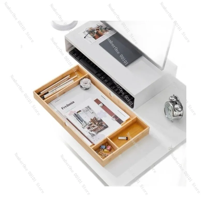 

Office Desktop Monitor Stand Riser Computer Screen Elevated Shelf Organizer Display Base with Drawer Storage Keyboard Holder