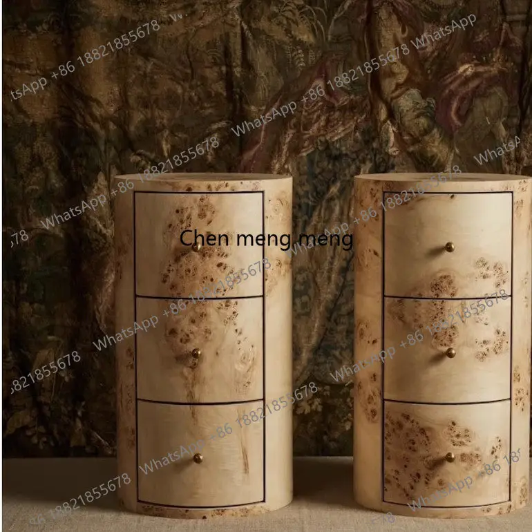 French tumour bark solid wood bedside table American master bedroom bedside table living room side table decorative cabinet