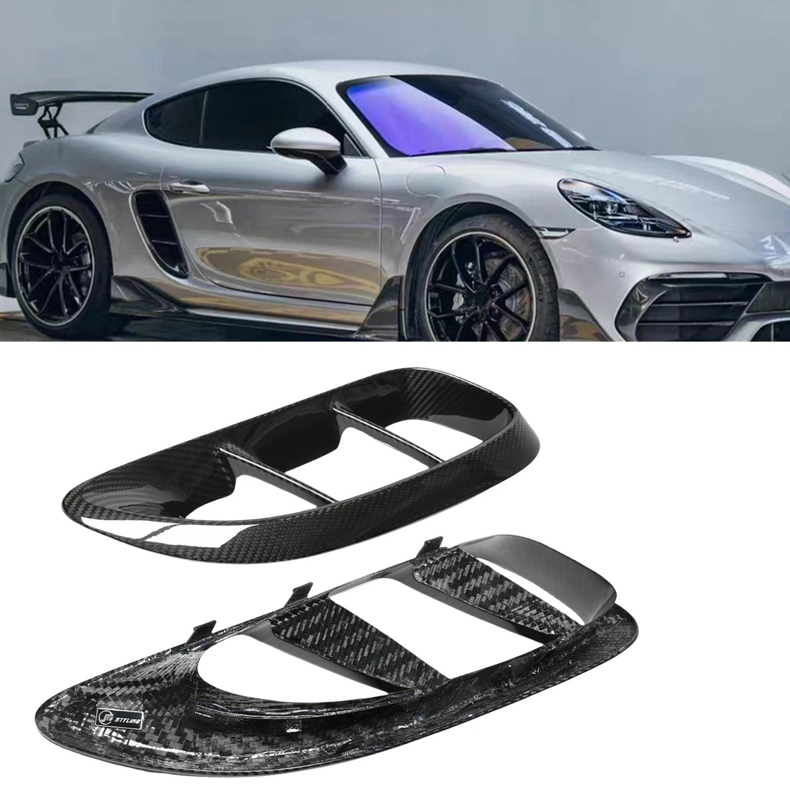 

Car Exterior Side Fender Air Vent Intake Trim Cover Decor For Porsche 718 Cayman Boxster 2016-2025