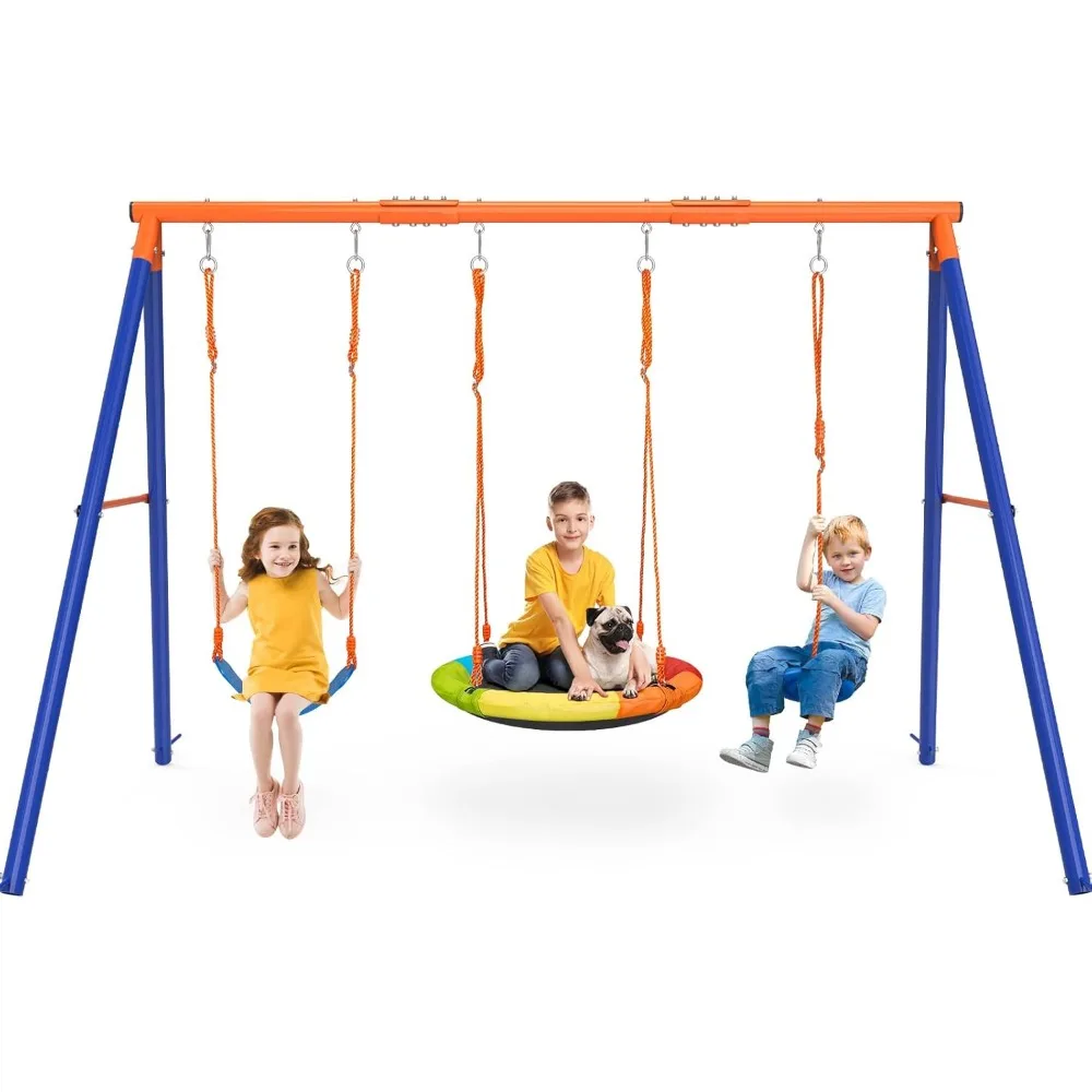 

Swing Sets for Backyard, Outdoor Toys for Kids, Heavy Duty Metal A-Frame Swing Set Holds 440 lbs with 32" Saucer Seat